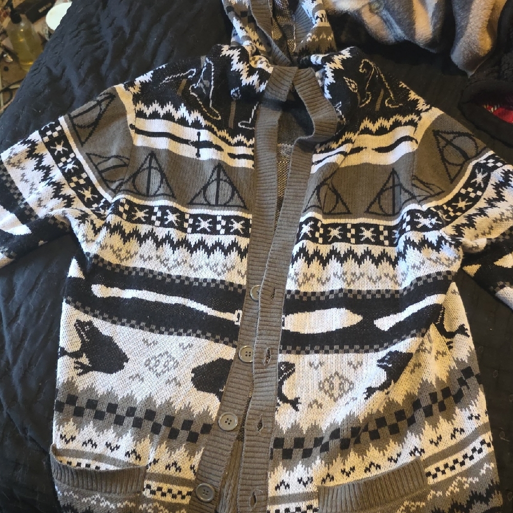 Harry Potter Button Up Stylish Black and Gray Cardigan Sweater Size XS